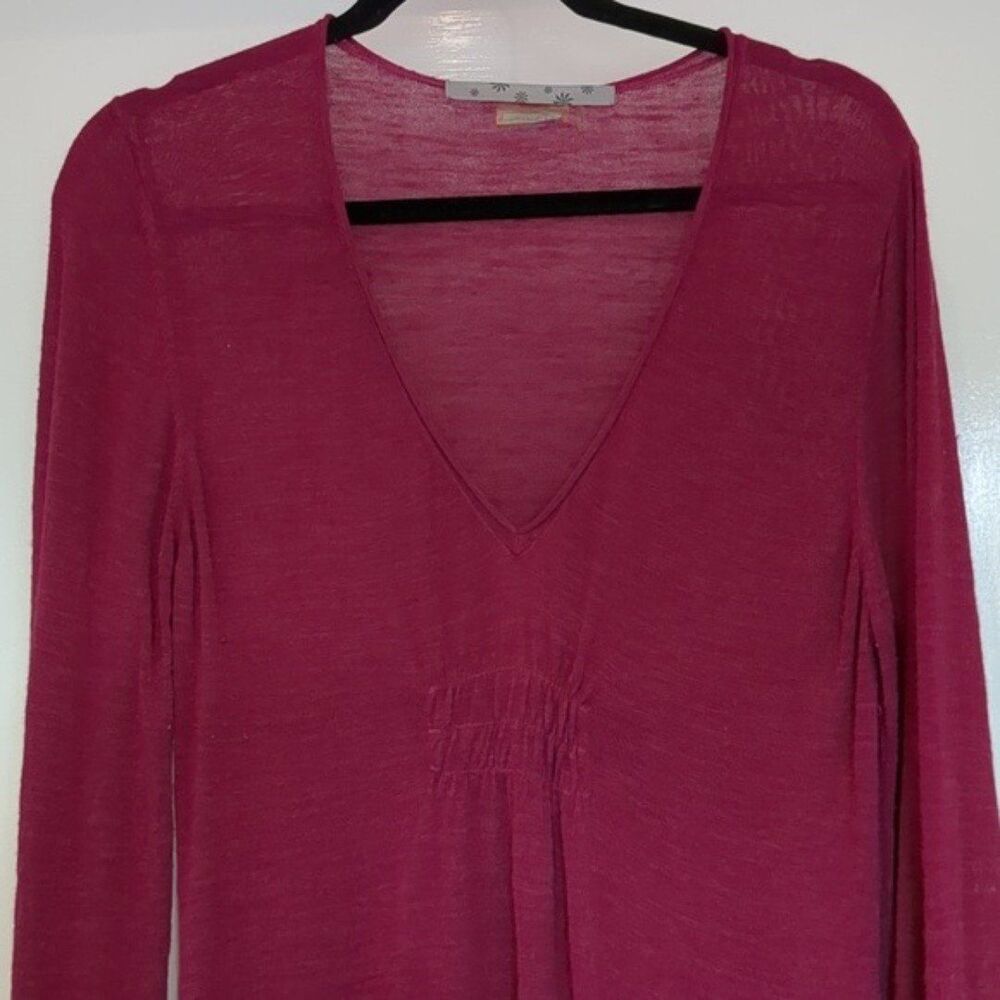 Athleta Fuscia linen blend long sleeve tunic Tulip Sleeves  LG - Picture 2 of 9